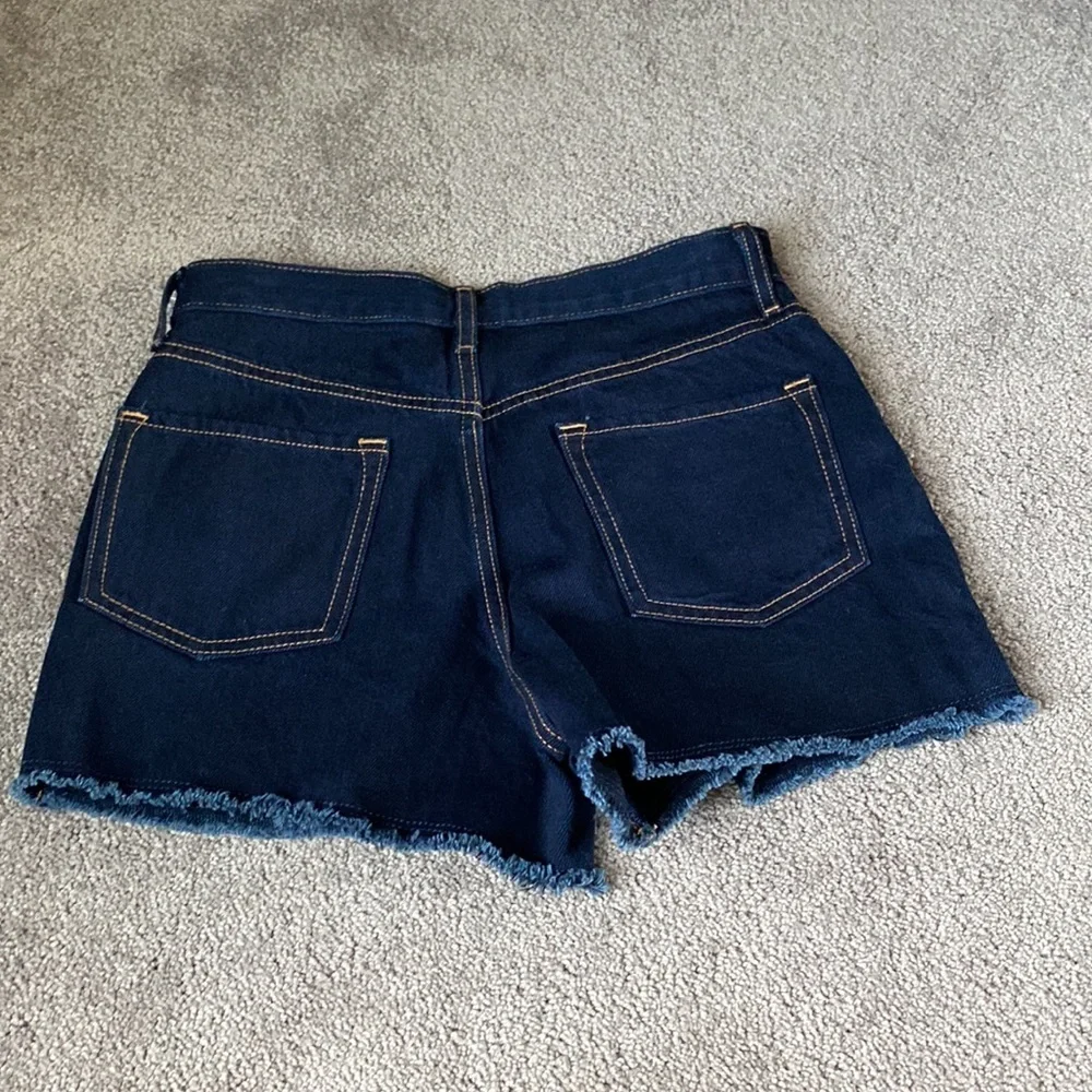 Old Navy Dark Wash Denim Shorts Frayed Hem High Rise SIZE 14
